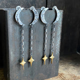 Lunar Crescent and Star Chain Dangle Earrings