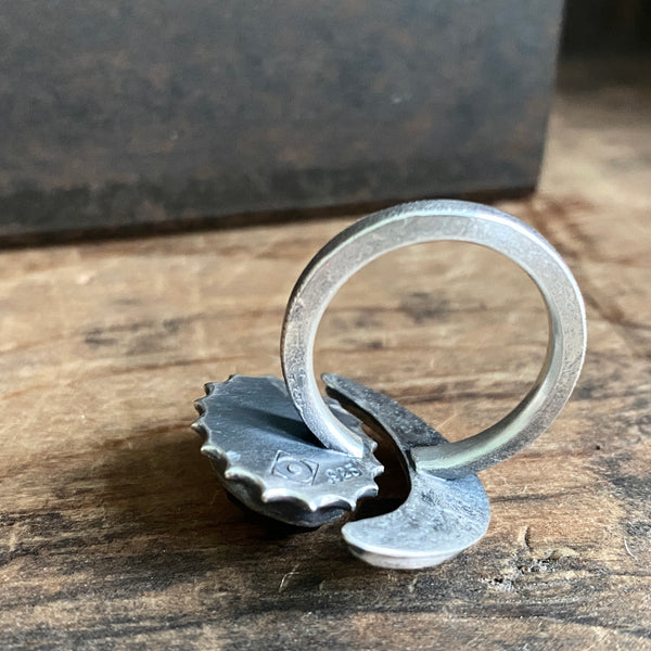 Split Ring with Crescent Moon and Black Moonstone – Quench Metalworks