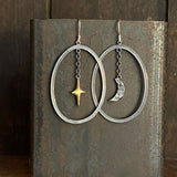 Lunar Crescent and Star Oval Dangle Earrings, II