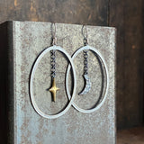 Lunar Crescent and Star Oval Dangle Earrings, II