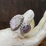 Split Ring with Tourmaline and Lepidolite in Quartz