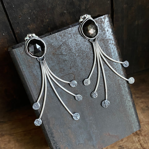 Lunar Dewdrop Earrings with Golden Black Moonstone