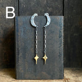 Lunar Crescent and Star Chain Dangle Earrings