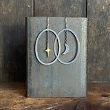 Lunar Crescent and Star Oval Dangle Earrings, II
