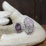 Split Ring with Tourmaline and Lepidolite in Quartz