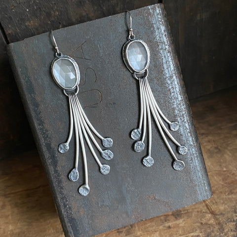 Lunar Dewdrop Earrings with Gray Moonstone II