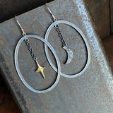 Lunar Crescent and Star Oval Dangle Earrings, II