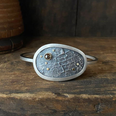 Lunar Circle Cuff Bracelet with Rose Cut Diamond