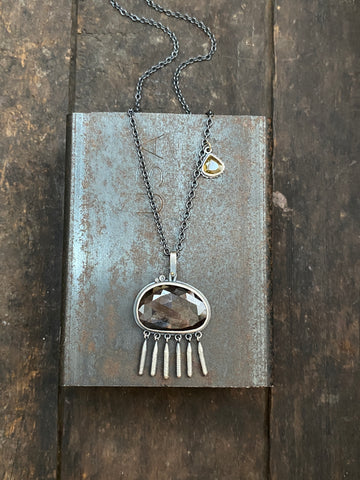 Cladonia Fringe Pendant with Black Sapphire and Tourmaline