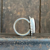 Hessonite Garnet Ring with Wide Band and Dotted Frame