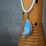 Orbit Pendant with Boulder Opal and Blue Lace Agate