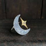 Split Ring with Crescent Moon, Gilded Star, and Rosecut Diamond