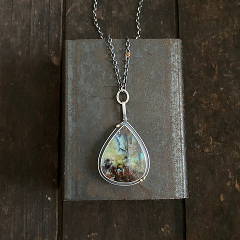Galaxy Orbit Pendant with Opalized Wood