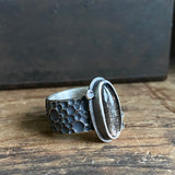 Meteorite Ring with Lattice Black Moonstne