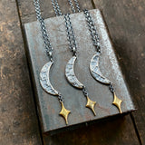 Lunar Crescent Pendant with Gilded North Star