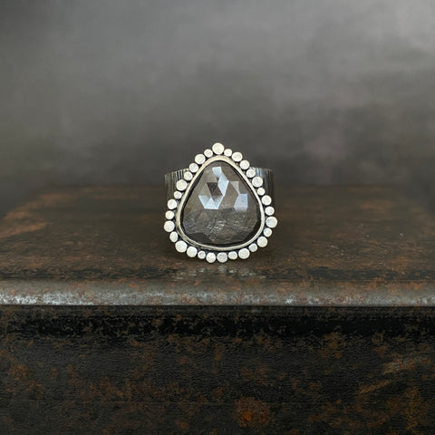 Halo Ring with Gray Sapphire