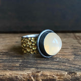 Gilded Meteorite Ring with Golden Moonstone