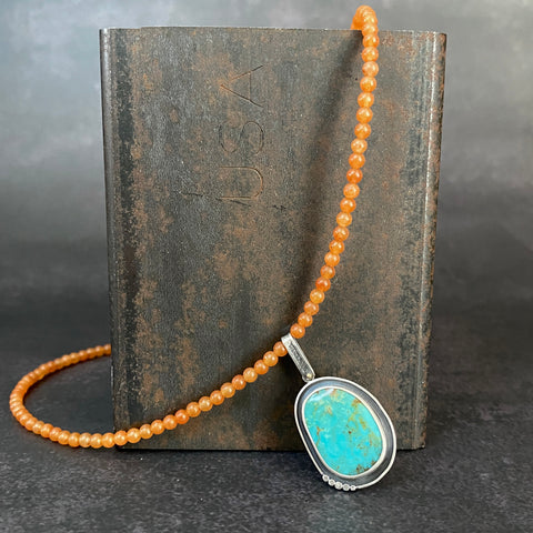 Penna Pendant with Kingman Turquoise and Orange Jade