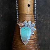Lunar Side Bloom Pendant with Opalized Wood and Sunstone