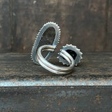 Split Ring with Lattice Moonstone and Black Tourmaline in Quartz