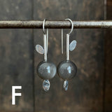 Lunar Sprout Earrings with Gemstone Bead