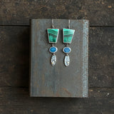 Lunar Cairn Earrings with Malachite and Opal Doublets