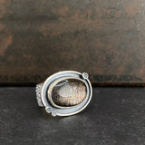 Cladonia Orbit Ring with Lattice Black Moonstone