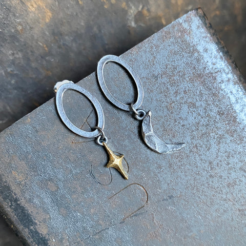 Lunar Crescent and Star Hoop Studs