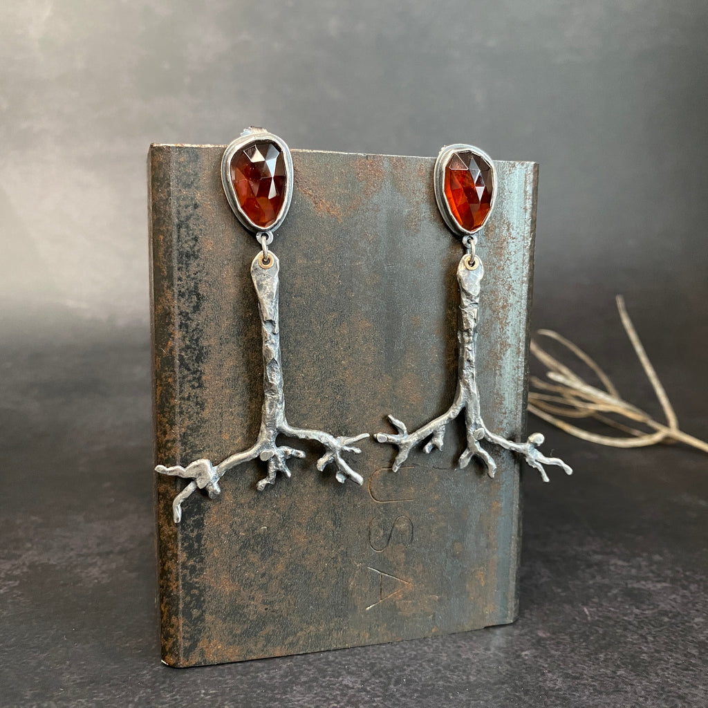 Ramulus Stalk Drop Earrings with Garnet