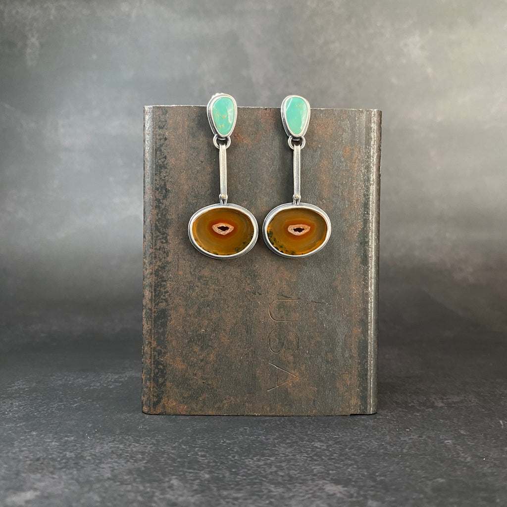 Hinge Earrings with Carnelian and Turquoise