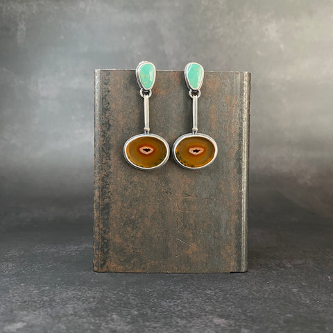 Hinge Earrings with Carnelian and Turquoise