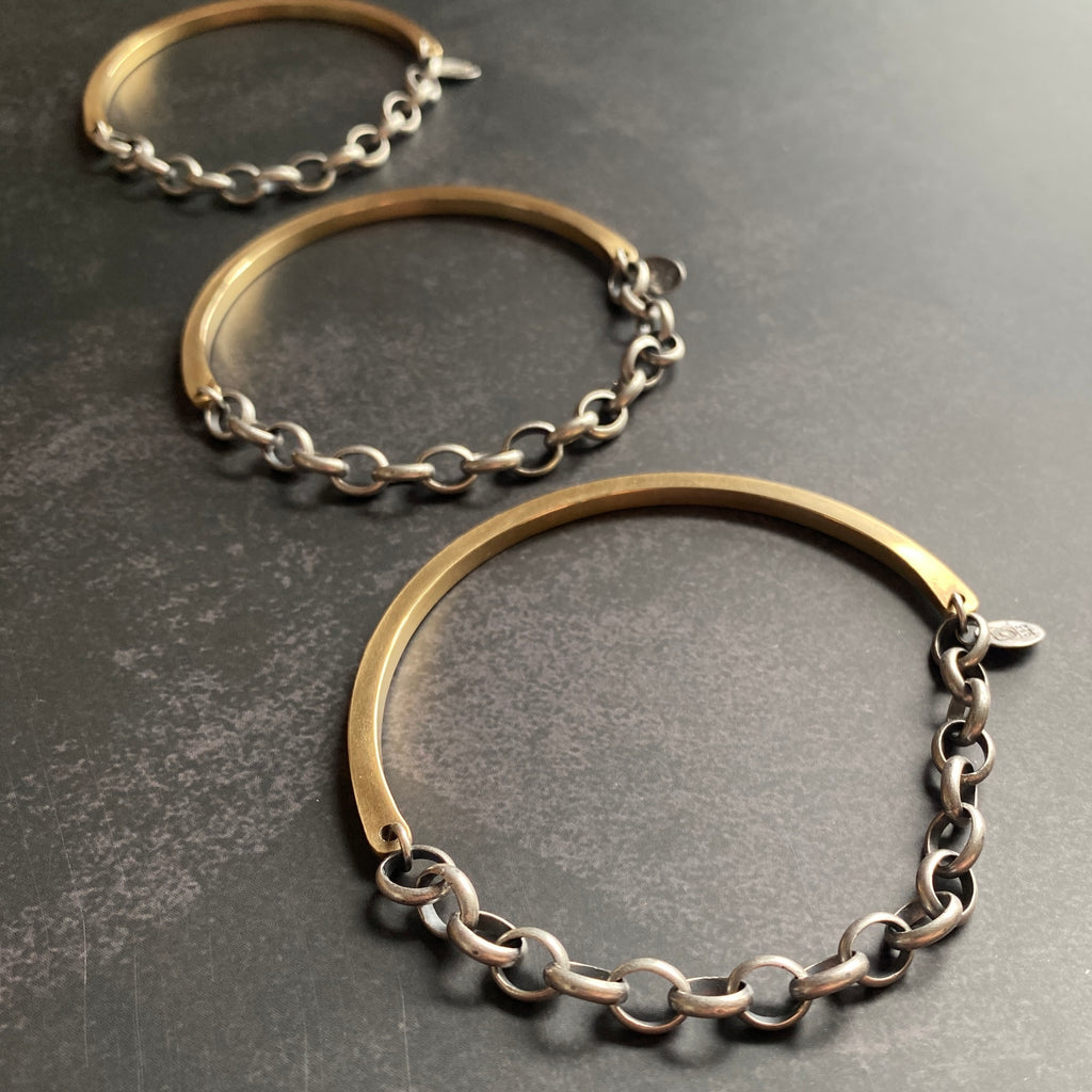 Chain Bangle Bracelet in Brass, Heavyweight