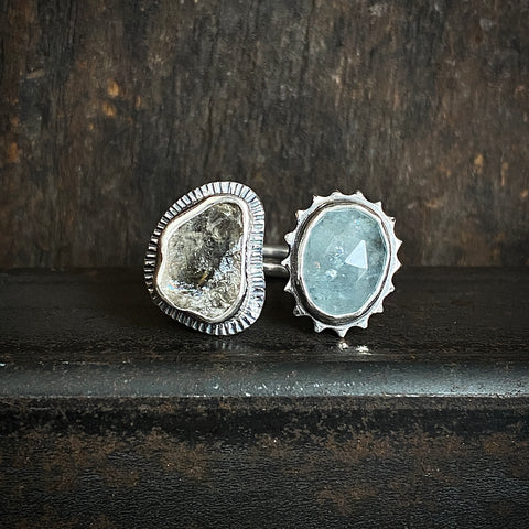 Split Ring with Aquamarine and Smoky Quartz