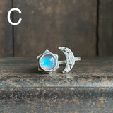 Lunar Crescent Split Ring with Labradorite