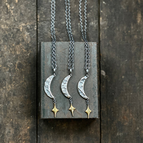Lunar Crescent Pendant with Gilded North Star