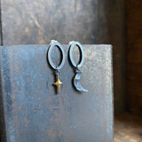 Lunar Crescent and Star Hoop Studs