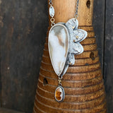 Lunar Bloom Pendant with Sakura Agate and Hessonite Garnet