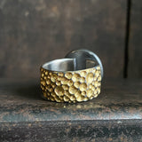 Gilded Meteorite Ring with Golden Moonstone
