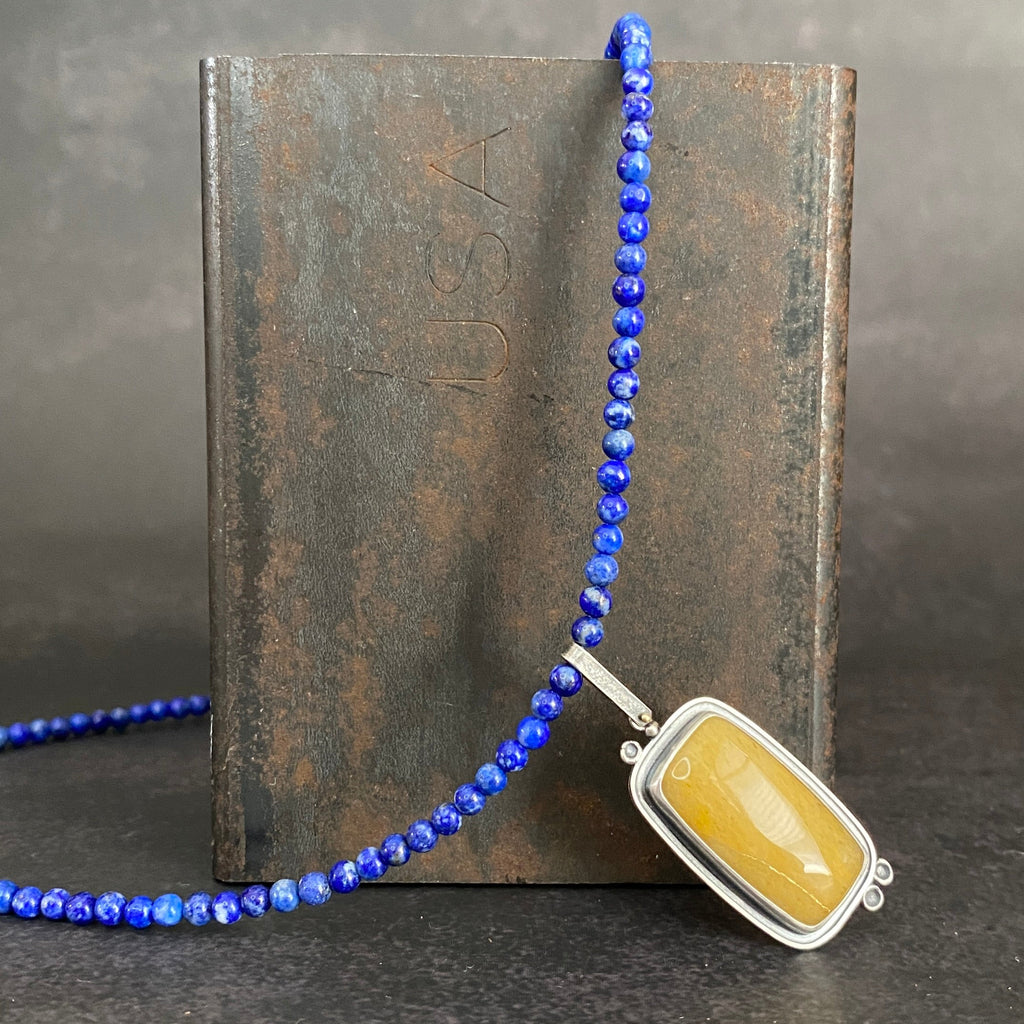 Cladonia Orbit Pendant with Yellow Aventurine and Lapis Lazuli
