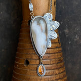 Lunar Bloom Pendant with Sakura Agate and Hessonite Garnet