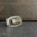 Chiseled Frame Ring with Golden Sheen Obsidian