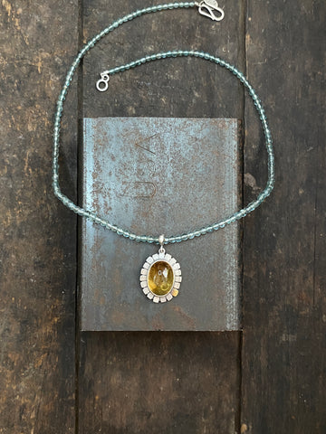 Halo Pendant with Citrine and Apatite