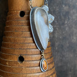 Lunar Bloom Pendant with Sakura Agate and Hessonite Garnet