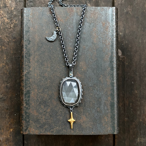Gray Moonstone Pendant with Gilded Star