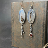 Ramulus Dendritic Agate Earrings with Garnet Drop