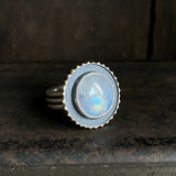 Halo Ring with Rainbow Moonstone