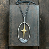 Lunar Terrain Pendant with Gilded North Star and Diamond