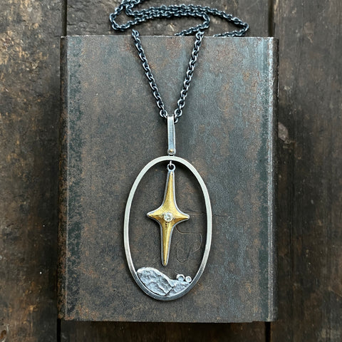 Lunar Terrain Pendant with Gilded North Star and Diamond
