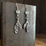 Lunar Sprout Dangle Earrings with Prehnite