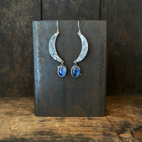 Lunar Crescent Earrings with Blue Kyanite